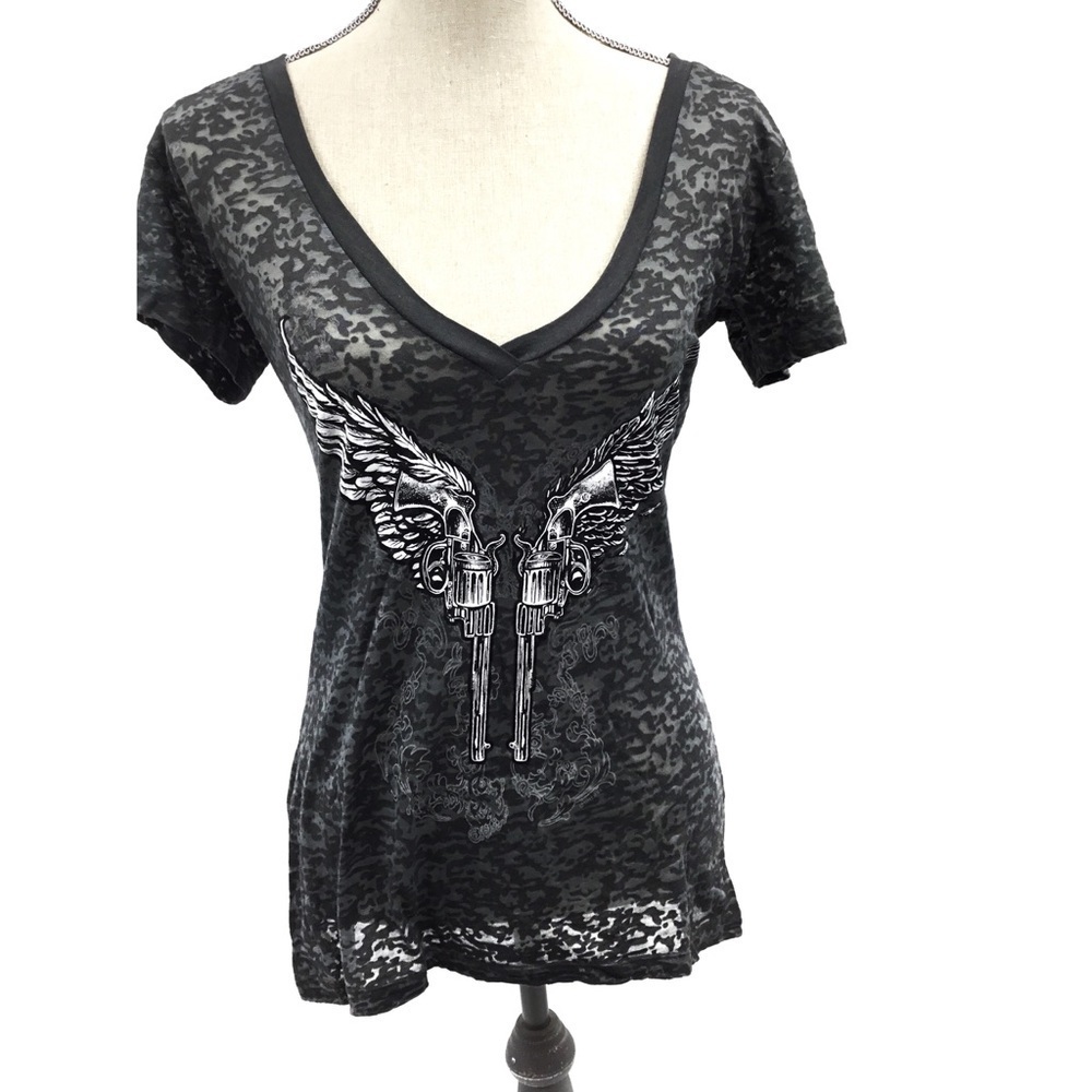 NWOT Hot Leathers Pistols w/ wings burnout tee